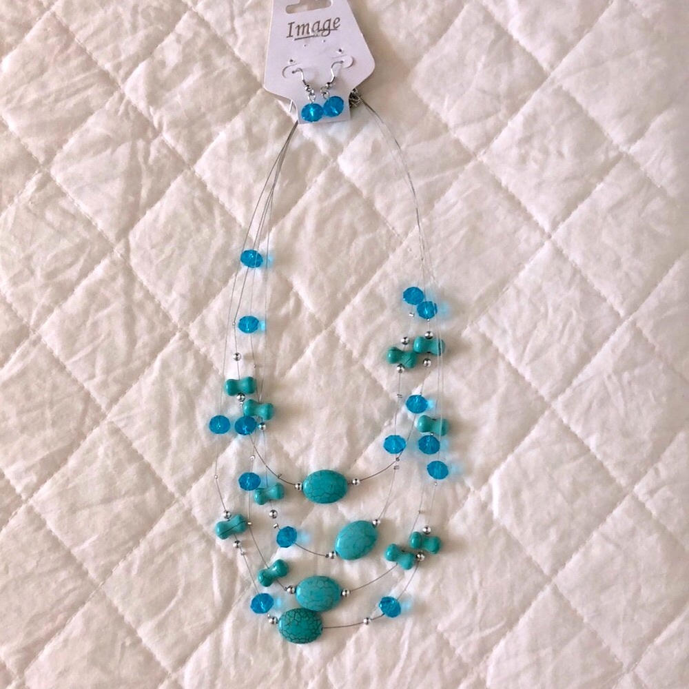Layered Necklace with Matching fish hook earrings NWOT